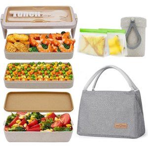 NEW - Lunch Box Adult & Kid With Bag - Wheat Straw, Japanese Bento-Style Design